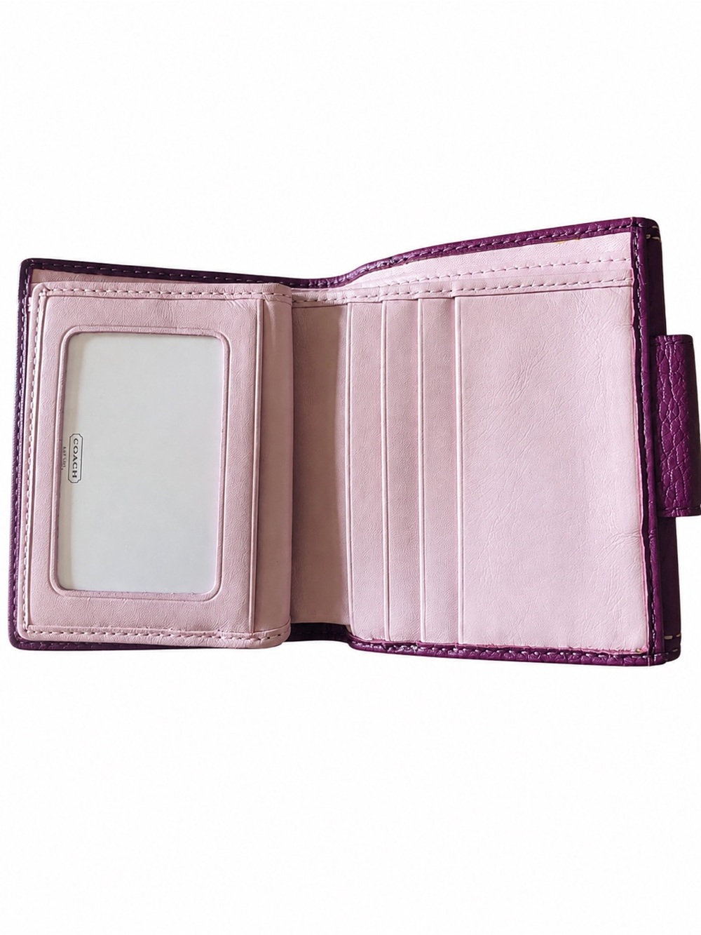 Coach Plum Pebbled Leather Wallet with Gold Turnlock - Picture 4 of 6